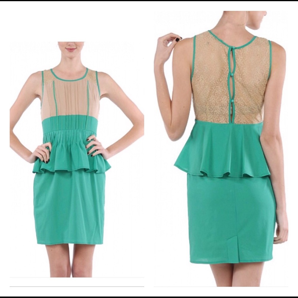 Final Sale New Green Tan Sheer Back Dress